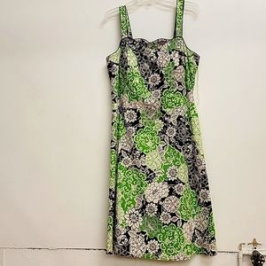 Madison Leigh Black Green White Floral A-line Dress Scallop Neckline 22